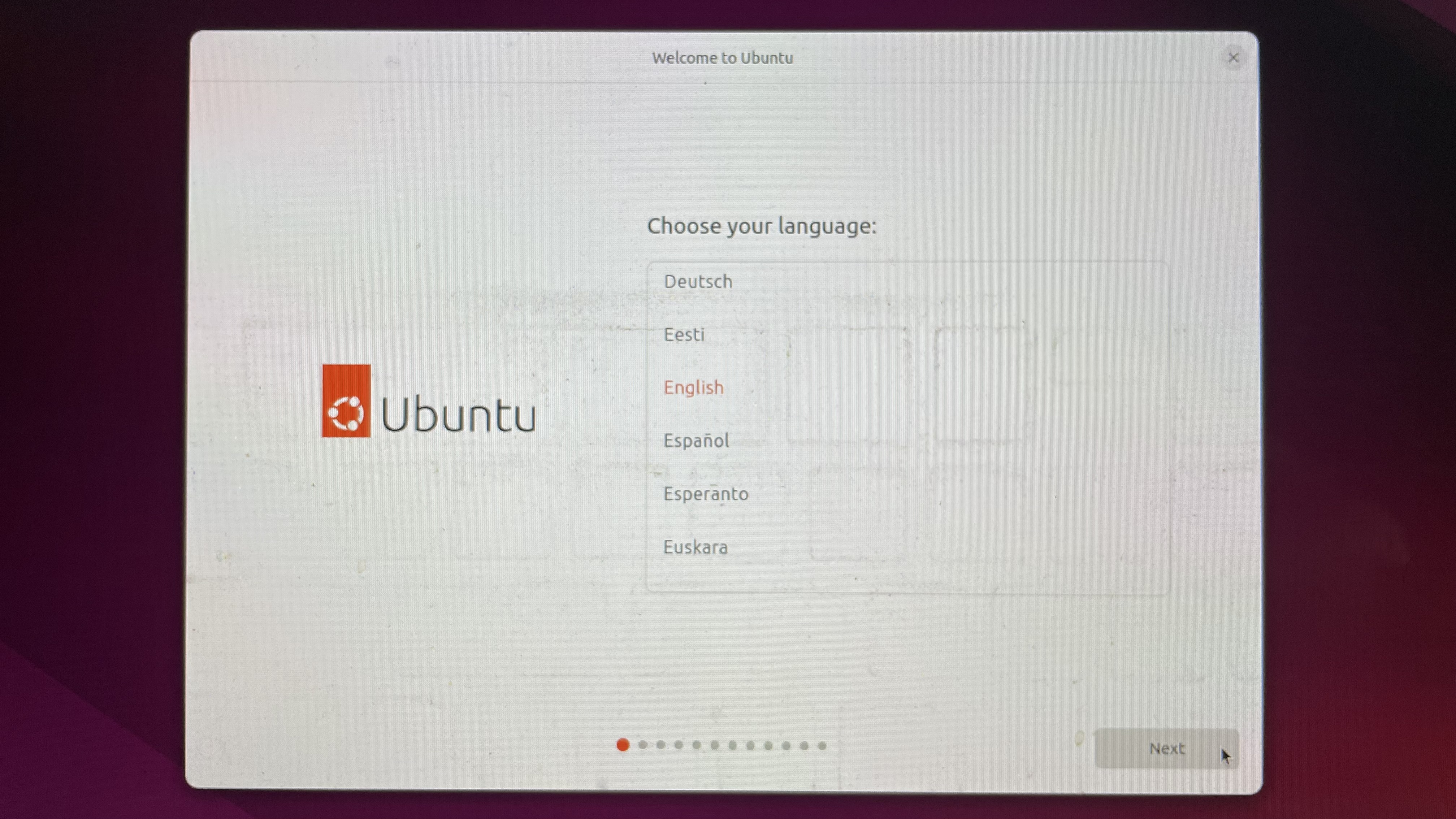 Ubuntu Desktop OS 설치 시작 화면
